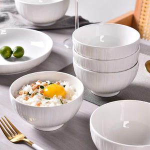 白いセラミックボウルパンプキンエンボス磁器ライスボウルキッチンパーティーホテルレストラン - Product Image 4