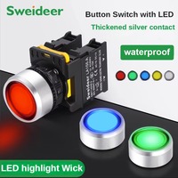 Sakelar Tombol Tekan 22mm Momentary Self-return Power on off Beriluminasi Tahan Air Latching Flat Round Mekanis