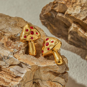 ต่างหูแบบติดหูรูปเห็ดประดับเพชรซิร์คอน ดีไซน์สวยเก๋ ไม่ก่อให้เกิดอาการแพ้ ผลิตจากสแตนเลสสตีล 316L ชุบทอง 14k 18k สำหรับผู้หญิง - Product Image 3