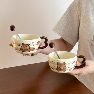 Taza de cerámica con diseño de capibara, con cuchara, diseño de dibujos animados, para niños y adultos, taza de café para el desayuno, idea de regalo. - Product Image 5