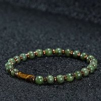 Bracelet extensible fait main en agate verte mousse, perles tubulaires en pierre naturelle, pierres précieuses œil de tigre pour femme, style Kada