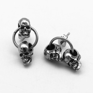 yunnique Titanium Steel <b>Skull</b> Stud Earrings Two Piece Unisex Fashion Jewelry Retro Geometric Design - Product Image 2
