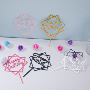 Suministros de pastel de fiesta personalizados, Decoración de Pastel acrílico de oro, plata y rosa, cartel de <span class=keywords><strong>feliz</strong></span> <span class=keywords><strong>cumpleaños</strong></span> - Product Image 3