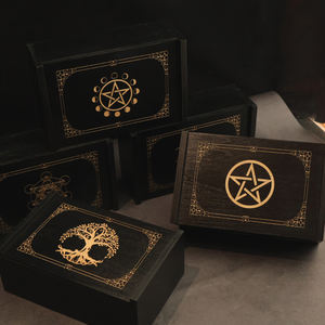 Scatola Porta Carte dei Tarocchi in Legno Nera con Apertura a Scorrimento, Scatola Regalo, Contenitore per Carte dei Tarocchi - Product Image 5