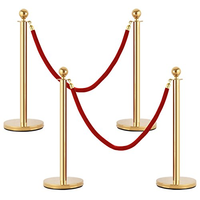 Poteaux de Sécurité en Acier Inoxydable Poli Or 51mm avec Corde pour Contrôle de Foule Rouge