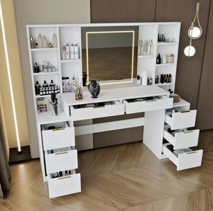 Modern Beyaz Makyaj Masası, LED Işıklı Ayna ve 8 Çekmeceli Geniş Depolama Alanına Sahip Yatak Odası Mobilyası için Makyaj Masası - Product Image 4