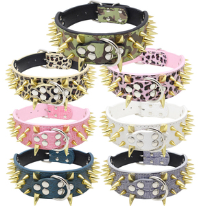 Collier pour chien en cuir de luxe personnalisé, clouté et à pointes, colliers de créateur pour animaux de compagnie, rubans imprimés, sac OPP, réglable, accepte le logo personnalisé - Product Image 3