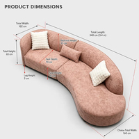 Modernes Luxus-Kurvensofa 3,4m Großes Wohnzimmer Organisches Halbmond-Ecksofa Tiefe Sitzfläche Slub-Stoff Couch für Villa Hotel