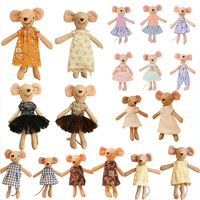 Poupée souris en peluche faite à la main, robe florale orange, manches à volants, 13 cm, animal en peluche assis, ornement, décoration d'intérieur, cadeau
