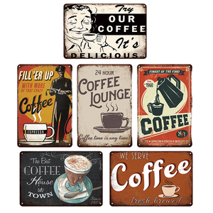 <strong>Vintage</strong> Coffee Shop Metal Tin Sign Chinese New Year Angel Try Our Coffee Delicious 24 Hour Lounge Retro Cafe Wall Decor Home - Product Image 1