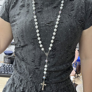 Collar <span class=keywords><strong>de</strong></span> <span class=keywords><strong>Rosario</strong></span> con Colgante <span class=keywords><strong>de</strong></span> Cruz Personalizado al por Mayor, Joyería Religiosa Cristiana Multicolor con Cuentas <span class=keywords><strong>de</strong></span> Diamantes <span class=keywords><strong>de</strong></span> Imitación - Product Image 2