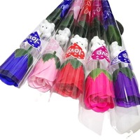 Bunga Sabun Mawar Buatan Kecil Tangkai Tunggal Laris Manis dengan Kemasan PVC, Beraroma, Tahan Air, Mawar Berlian untuk Hari Valentine