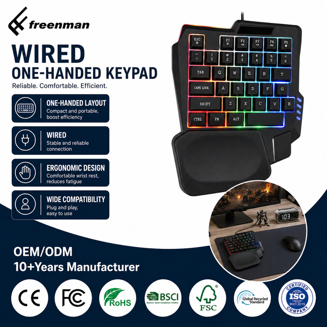 Wholesale  One Handed Gaming Keyboard  RGB  Wired USB Left Hand Gaming Keyboard