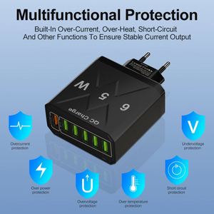 6-Port USB Fast Charger QC3.0 LED <b>Light</b> Multi-Port Charging Head <b>with</b> US/EU/UK <b>Plug</b> for Global Use - Product Image 4