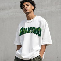 T-shirts en coton 100% personnalisés, en tissu French Terry, avec broderie chenille, logo imprimé, grande taille, décontractés pour hommes, 200g, style streetwear surdimensionné