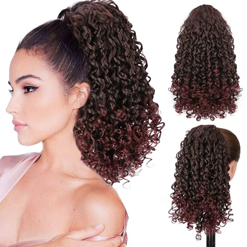 Hot bán bán buôn dây rút tổng hợp tóc ponytails xoăn cho phụ nữ Châu Phi ngắn afro kinky ponytail Beanie mở rộng