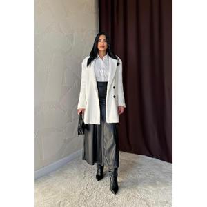 Manteau en fausse fourrure écologique pour femme, couleur écru, minimaliste, chaud, rembourrage en polyester, manches longues, vêtements d'extérieur pour l'hiver - Product Image 4