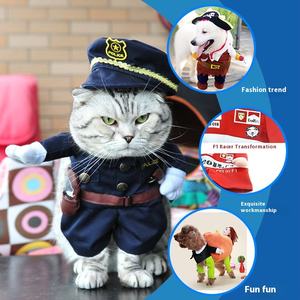 Halloween Kampioenschap Set Grappige Piraten Politie Hond & Kat Kostuum Met Politie Badge Gitaar Rekwisieten Lichtgewicht Polyester - Product Image 2