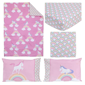 Double Sided Pillowcase Duvet Cover Powder White Cartoon Printing 4 Piece <strong>Toddler</strong> <strong>Bedding</strong> <strong>Set</strong> for <strong>Girls</strong> - Product Image 2