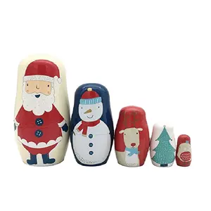 Kerstman Groothandel Russische Nestpoppen Matroesjka Custom Hout Milieuvriendelijk Mini Aangepast Logo Oem Mode Unisex Houten Poppen