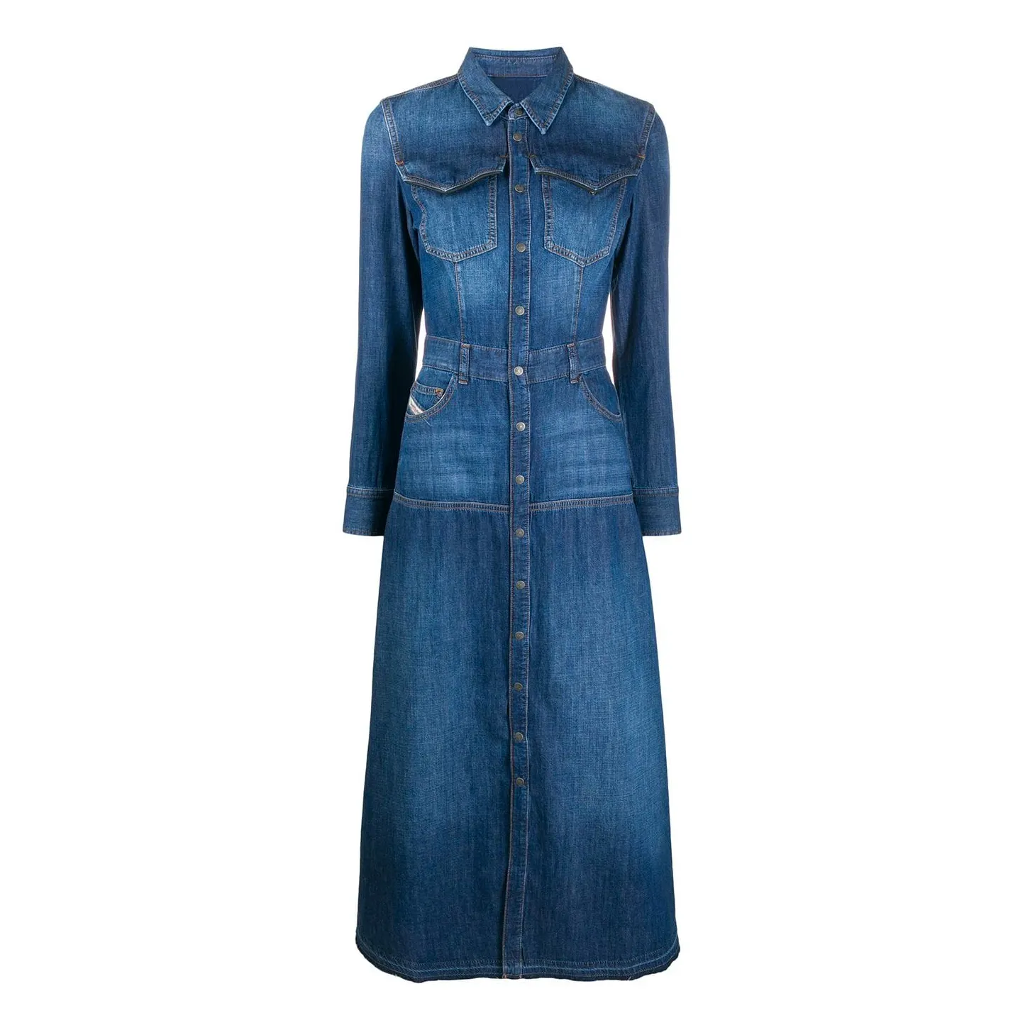 New Fashion 2023 Trending Street Wear Casual Long Sleeve A Line Elegant Women Maxi Jean Denim Dress