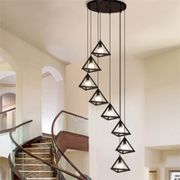 Triangle 6 tête E27 suspension meilleur vendeur en gros plat duplex fer escalier lustre noir Multihead escalier lumière