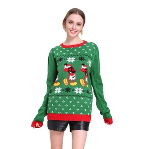 High Quality Green Autumn Jacquard Acrylic Ugly Christmas Sweater <strong>Womens</strong> Loose-Fit Snowflake <strong>Xmas</strong> Knit <strong>Top</strong> Pullover Factory - Product Image 5