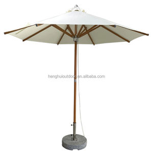 헤비 듀티 모던 9피트 목재 프레임 야외 파티오 우산 방수 테이블 데크 카페 뒷마당 풀리 리프트 가든 우산 - Product Image 6