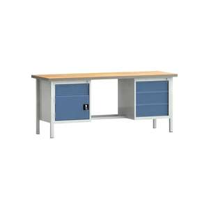 KLW LUTZ établi PW 700 W2000xP700xH840mm hêtre multiplex gris clair, RAL 7035 Brill. Bleu, RAL 5007 4 tirage., 1 porte - Product Image 1
