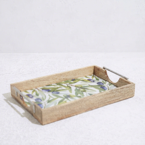 Plateau de service rectangulaire en osier motif olive, design moderne et luxueux, compatible lave-vaisselle, multi-usages pour aliments, bijoux, rangement salle de bain - Product Image 1