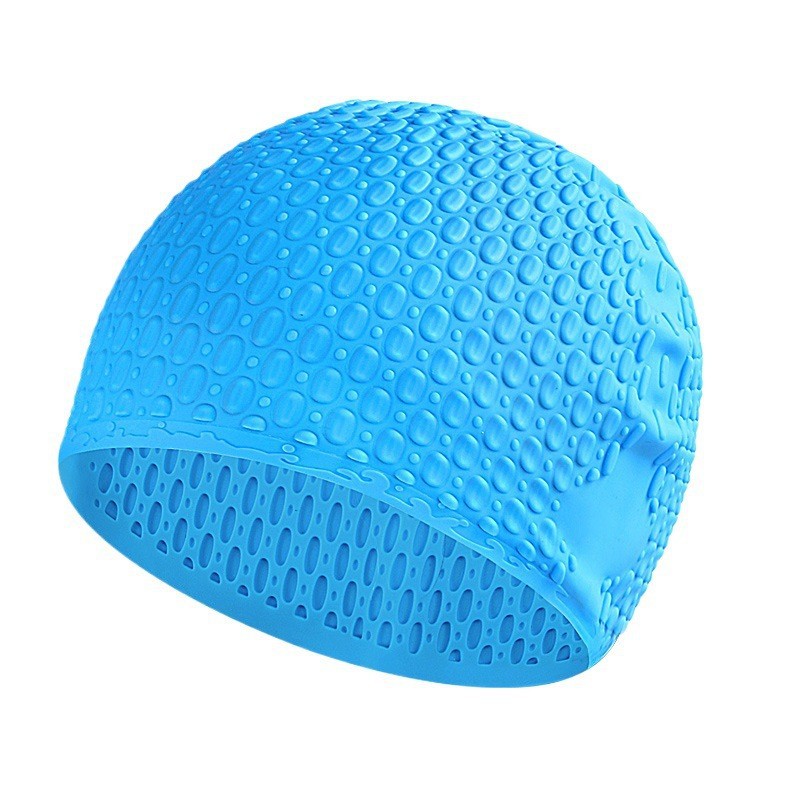 Gorro de natación de silicona con forma de lágrima de verano, azul lago
