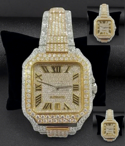 Reloj Hip-hop con Moissanita VVS, Caja Cuadrada, Resistente al Agua 10 Bar, Correa de Acero Inoxidable, Cristal Personalizado, Totalmente Cubierto de Piedras - Product Image 1