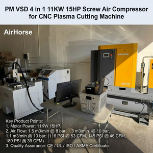 Compresor de Aire de Tornillo Airhorse 4 en 1 PM VSD de 11 kW, 15 HP, 8 bar, 53 CFM, con Certificación CE y ASME, con Tanque de 500 L y Secador <span class=keywords><strong>para</strong></span> Máquina de Corte por Plasma CNC - Product Image 1