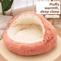 Top vente hiver chaud longue peluche moelleux chien chat beignet lit grotte apaisant lavable cabane avec motif animal