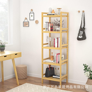 5 Tier Adjustable Bamboo <b>Bookshelf</b> Freestanding Storage Rack For Living Room Bedroom Kitchen Natural Color - Product Image 4
