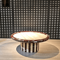Ensemble de tables basses en travertin beige Rosso Levanto de luxe, table basse ronde moderne à piétement en marbre rayé pour salon