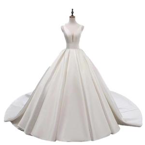 S418F 2025 New Double Shoulder Satin Simple Mid-waist Large Size Wedding Dress - Product Image 5