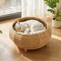 Lit pour chat en osier moderne, très grande taille, coussin chauffant d'hiver, semi-fermé, respirant, résistant aux griffures, écologique, en forme de cercle - Vente chaude