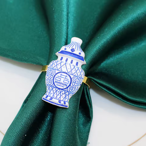 Anillos de Servilleta de Cerámica de Imitación, Diseño de Botella de Porcelana Azul, Porta Servilletas para Decoración de Mesa de Comedor de Boda - Product Image 2