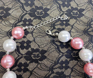 Moda niñas pequeñas 18mm malva Rosa Blanco Color grueso perla collar plástico Bubblegum cuentas joyería al por mayor - Product Image 6