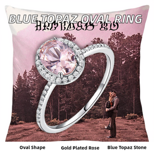 Anillo de Compromiso y Boda de Plata de Ley Chapado en Oro con Topacio Azul Natural Vintage de Corte Ovalado para Mujer - Product Image 2