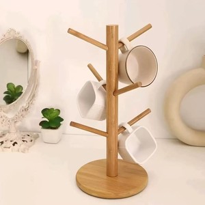Bamboo Mug Rack 3 Tier Round Stand Cup Holder Draining Rack <b>Kitchen</b> Storage - Product Image 2