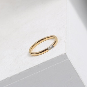 Dainty Waterproof PVD Gold Plated square Cz Crystal <b>Ring</b> Jewelry Stainless Steel <b>Thin</b> <b>Rings</b> - Product Image 3