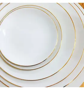 Assiettes en céramique personnalisées, vaisselle blanche à bordure dorée, service de table de luxe