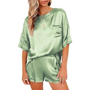 Wholesale Spring/Summer Solid Color Chiffon <b>Sleepwear</b> for <b>Women</b> Loose Casual Two Piece Set Pajamas - Product Image 1