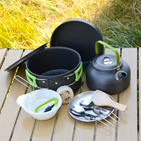 Batterie de cuisine de camping portable Mini réchaud et fourchette-cuillère Kit pour sac à dos randonnée en plein air et pique-nique avec poêles à frire