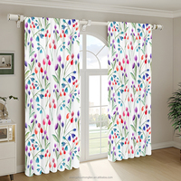 Gorden Semi-Blackout Motif Bunga, 59*65 Inci, Tirai Penghalang Cahaya dengan Grommet untuk Rumah, Ruang Tamu atau Kamar Tidur, 2 Panel