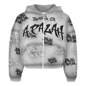 Ensemble de survêtement décontracté personnalisé en maille, pantalon de jogging évasé ample et sweat à capuche zippé, coupe oversize pour homme, respirant, 100 % coton - Product Image 2