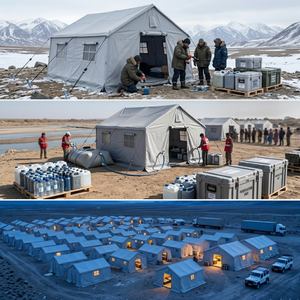 Carpa militar impermeable de gran superficie con estructura metálica para respuesta a crisis y socorro, venta al por mayor. - Product Image 6