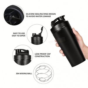 ขวดน้ำสแตนเลสแบบพกพาสำหรับออกกำลังกายกลางแจ้ง พร้อมแก้วโปรตีน/มิลค์เชค และโลโก้สั่งทำได้ - Product Image 4